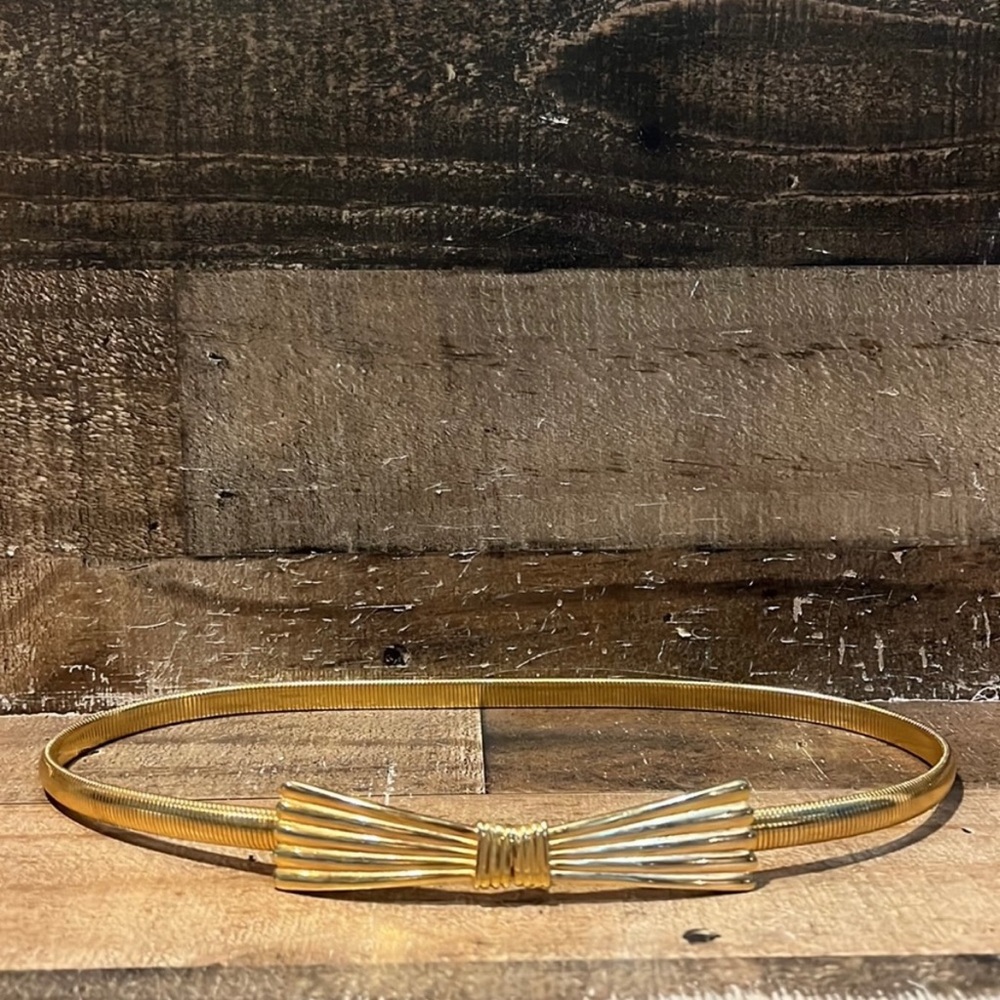 Vintage Gold Bow Metal Snake Band Clasp Stretchy Dressy Belt Size Small